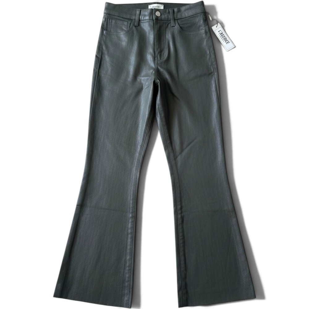 L'AGENCE Dark Army Coated Kendra Flare Jeans Womens 25 High Rise Crop 2714PDDC